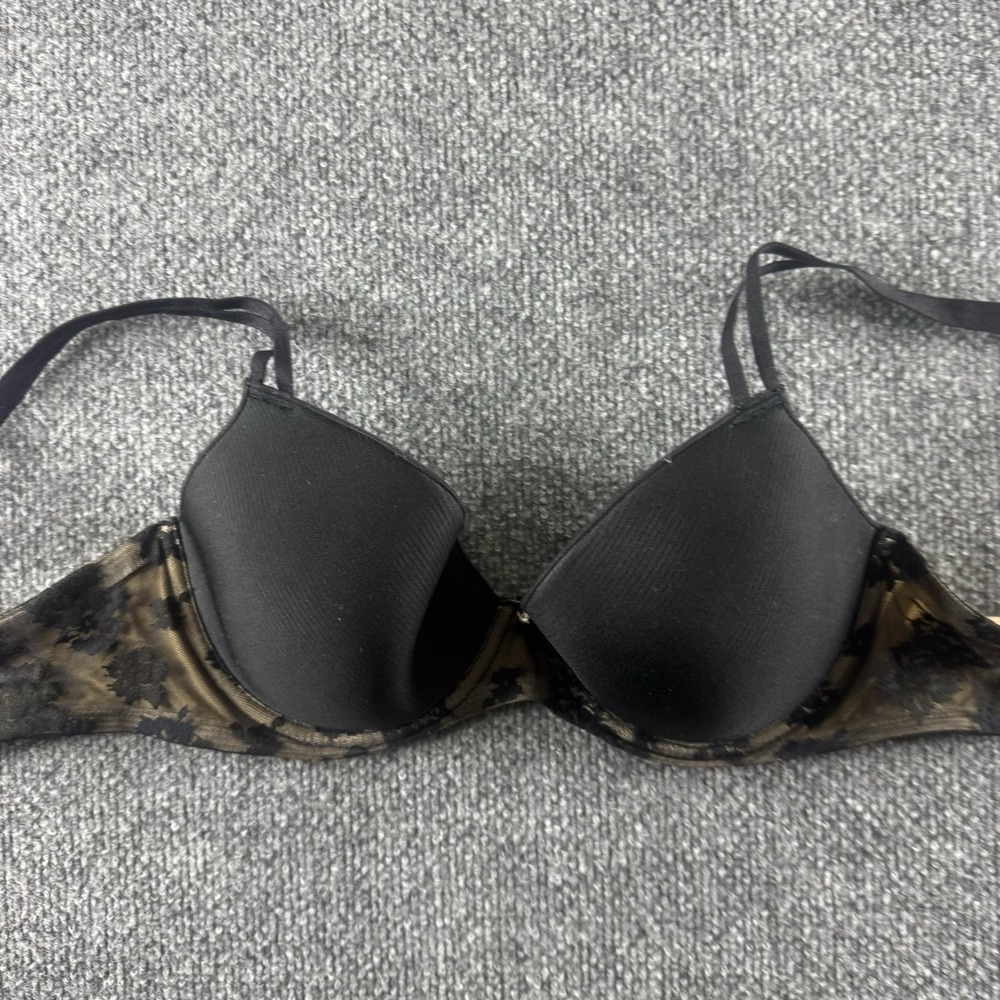 Maidenform T-Shirt Bra Womens 34D Black Lace Floral Padded Underwire Adjustable